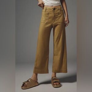 Maeve Anthropologie The Colette Linen Blend Crop Wide-Leg Pants in Tan, Size 26